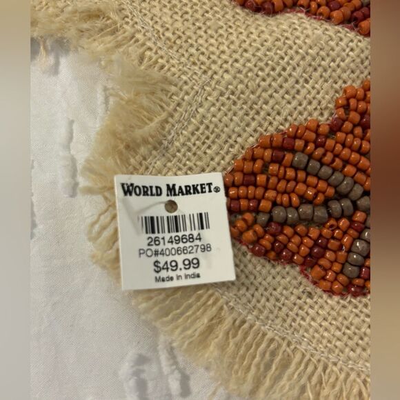HTF New-World Market Pier Autumn Leaves Fall Beaded on Burlap Table Runner 36x14 - Picture 2 of 7